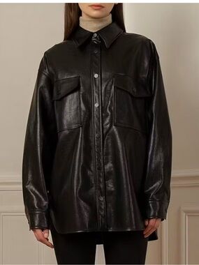 Pixie market black vegan leather shirt size OS